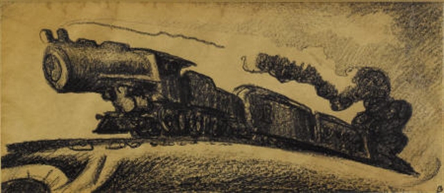 Thomas Hart Benton, Express Train (Going West), lithographic crayon